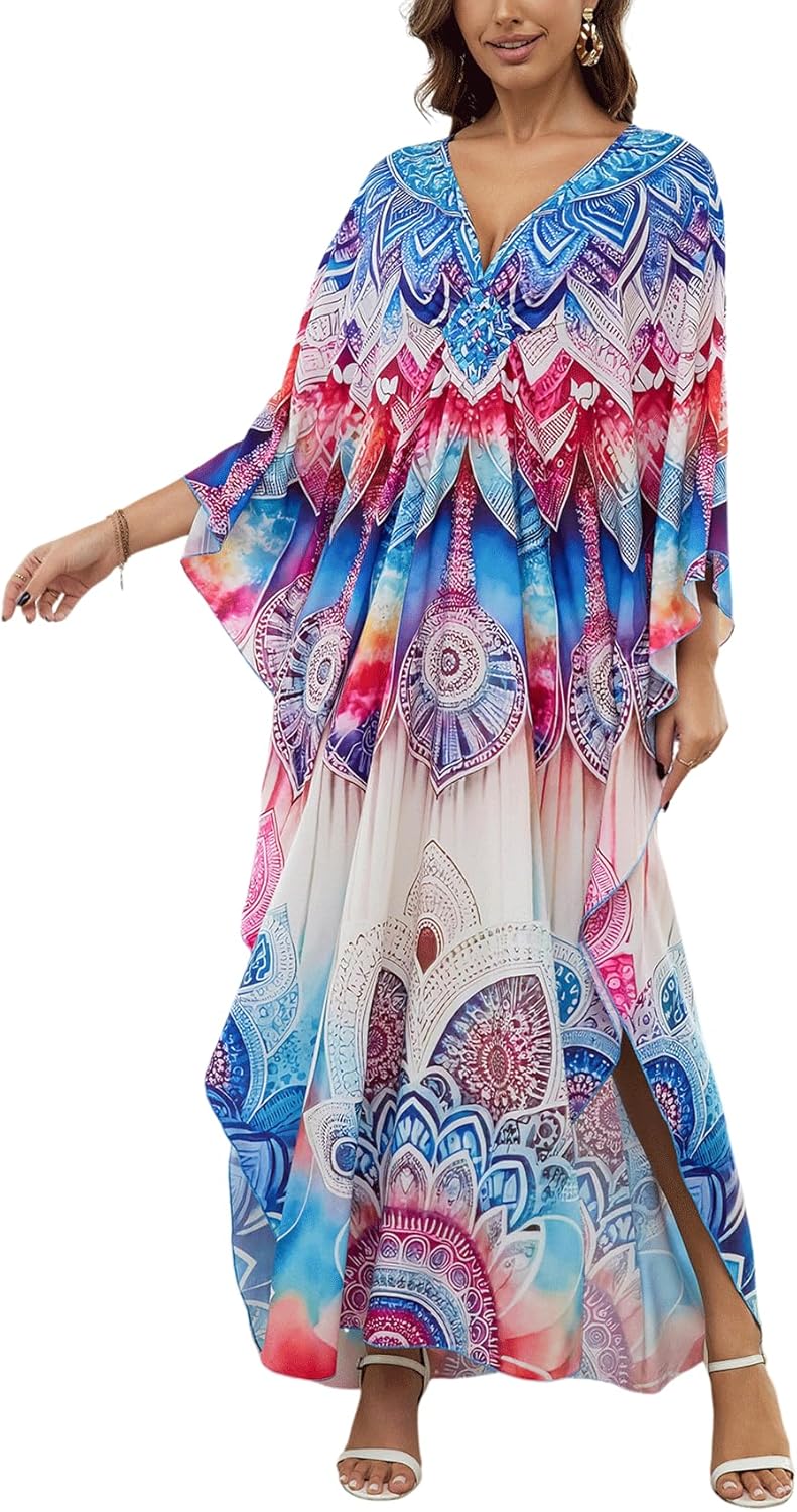 KECVOT Kaftan Dresses for Women Plus Size Batwing Sleeve Caftans Long Bathing Suit Cover Up Maxi Beach Dress Loungewear - Image 1